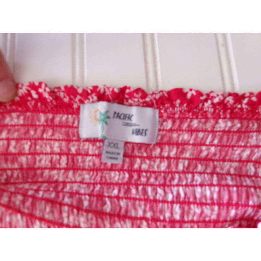 Pacific Vibes Womens XXL Red Floral Smocked Bodice Maxi Dress Spaghetti Strap